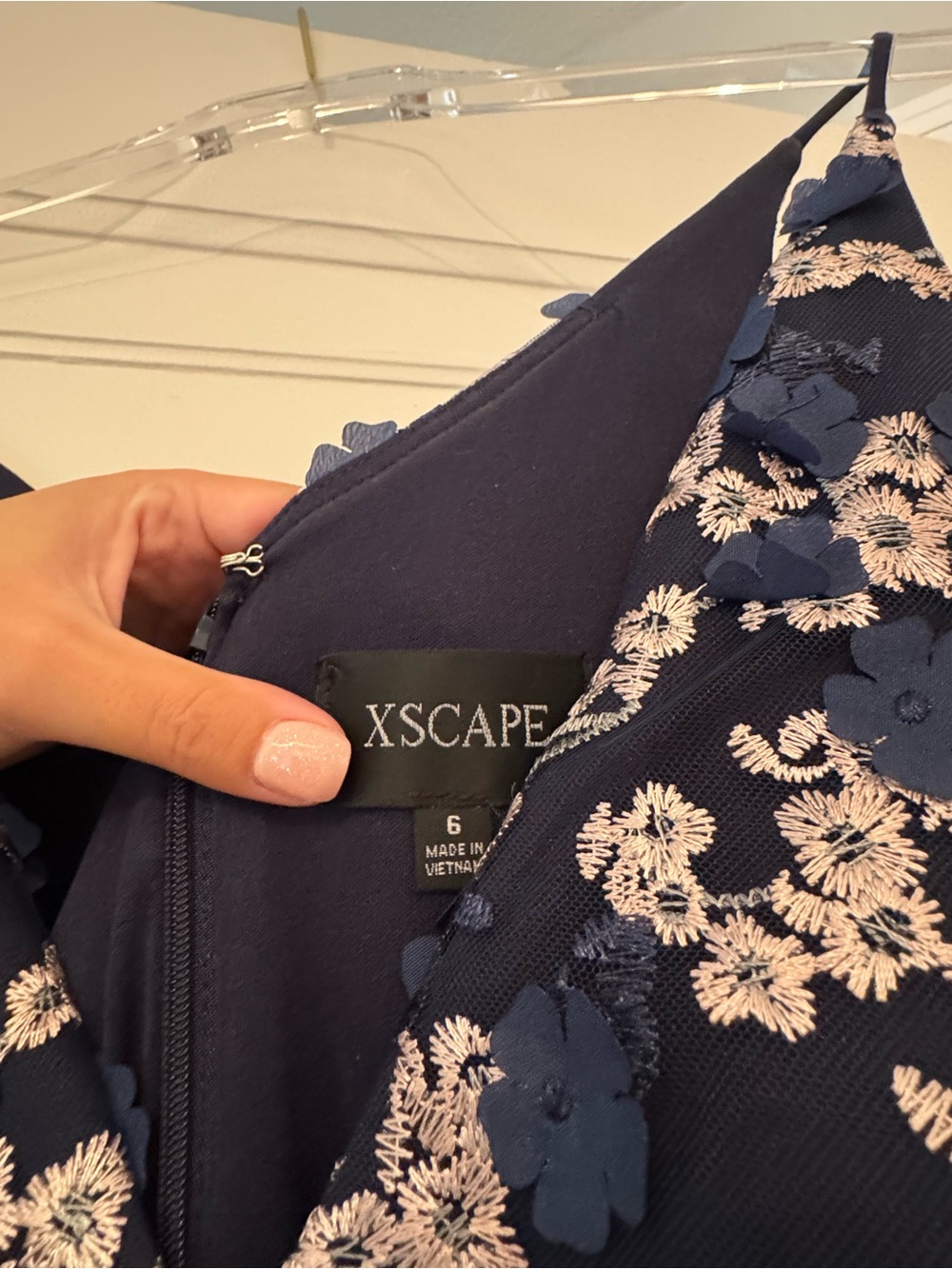 Xscape Navy and Ivory Floral Lace Maxi Dress - Picture 2 of 3